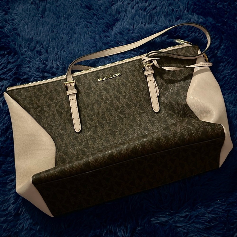 Michael Kors Black and White Tote with Gold Hardware